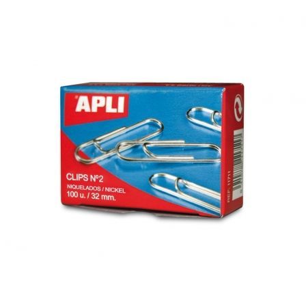 APLI Clips Niquelados Nº 2 de 32 mm, Caja de 100 unidades APLI Clips Niquelados Nº 2 de 32 mm, Caja de 100 unidades